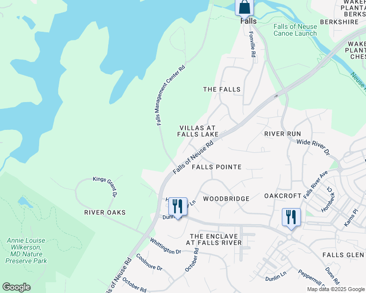 map of restaurants, bars, coffee shops, grocery stores, and more near 11517 Midlavian Drive in Raleigh
