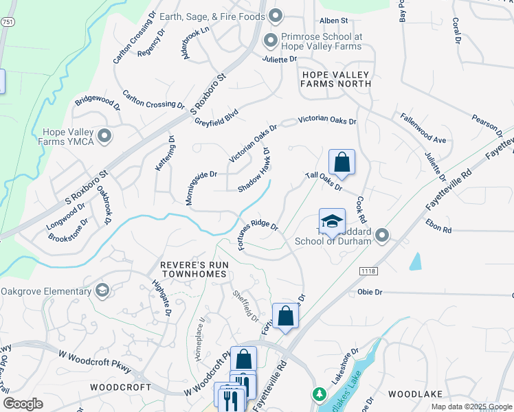 map of restaurants, bars, coffee shops, grocery stores, and more near 10 Leeward Court in Durham