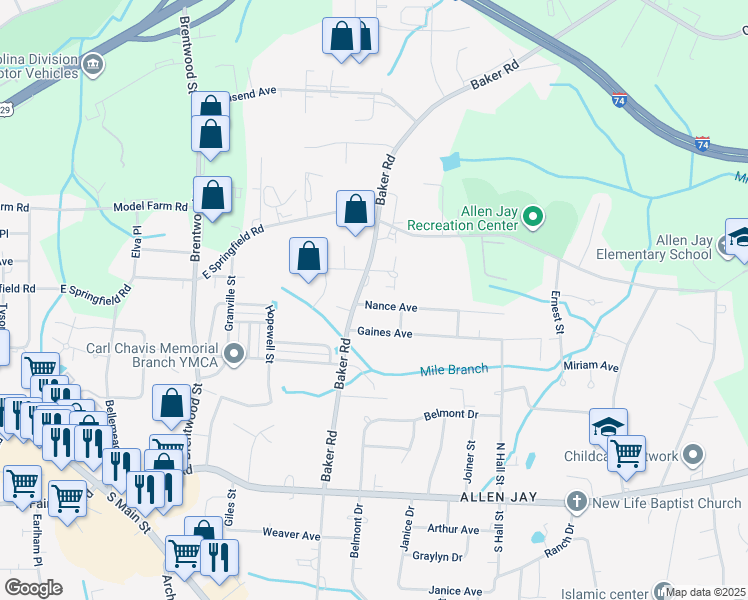 map of restaurants, bars, coffee shops, grocery stores, and more near 707 Nance Avenue in High Point