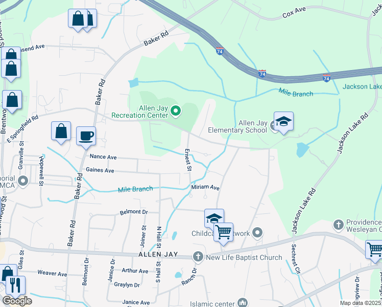 map of restaurants, bars, coffee shops, grocery stores, and more near 805 Ernest Court in High Point