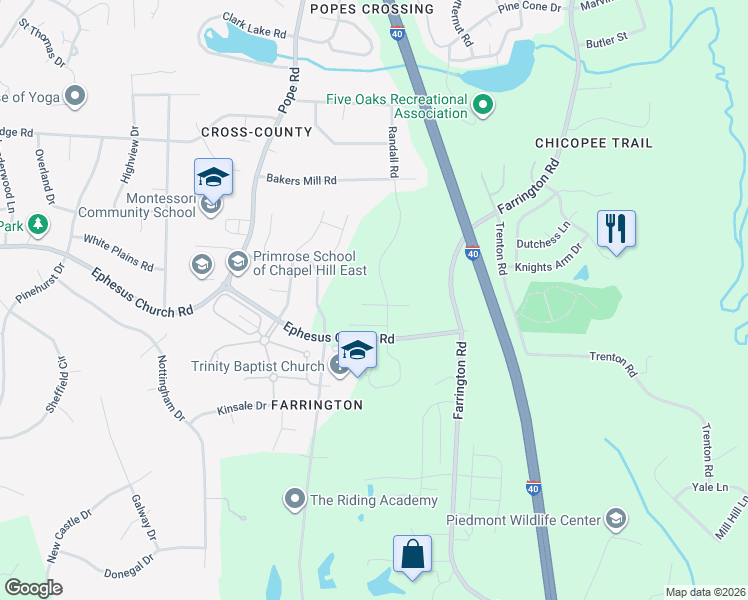 map of restaurants, bars, coffee shops, grocery stores, and more near 210 Tamworth Creek in Durham