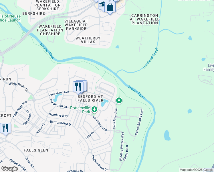 map of restaurants, bars, coffee shops, grocery stores, and more near 10705 Edmundson Avenue in Raleigh