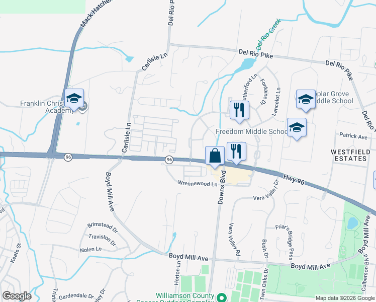 map of restaurants, bars, coffee shops, grocery stores, and more near 806 Founders Pointe Boulevard in Franklin