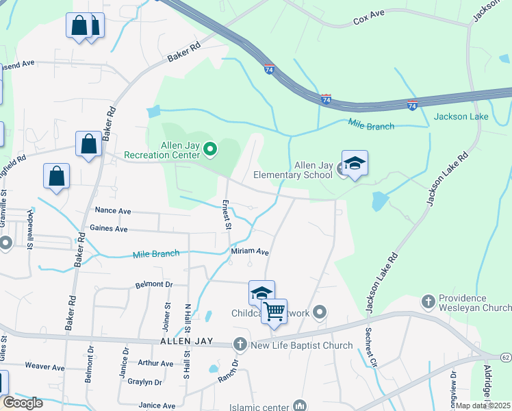 map of restaurants, bars, coffee shops, grocery stores, and more near 813 Ernest Court in High Point