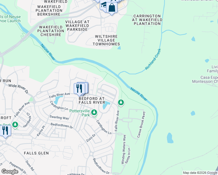 map of restaurants, bars, coffee shops, grocery stores, and more near 10711 Edmundson Avenue in Raleigh