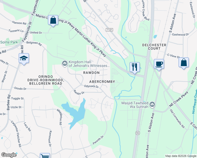 map of restaurants, bars, coffee shops, grocery stores, and more near 3719 Phillips Way West in Durham