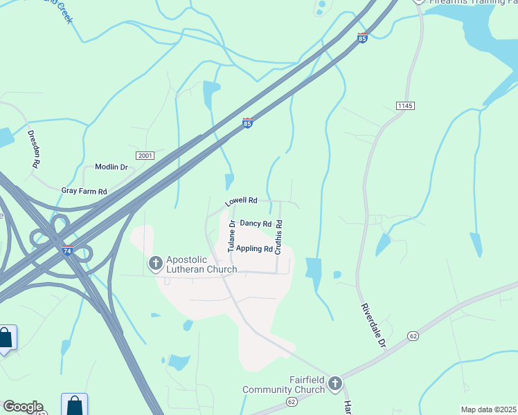 map of restaurants, bars, coffee shops, grocery stores, and more near 5807 Lowell Road in High Point