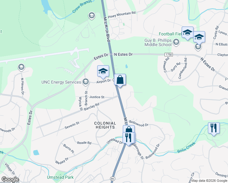 map of restaurants, bars, coffee shops, grocery stores, and more near 907 Martin Luther King Junior Boulevard in Chapel Hill