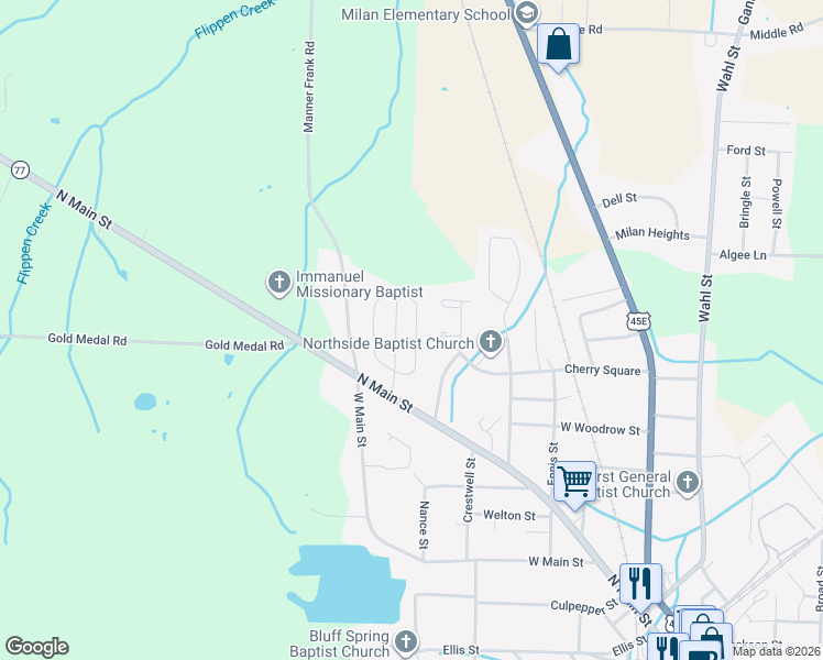 map of restaurants, bars, coffee shops, grocery stores, and more near 5145 Peachtree Street in Milan
