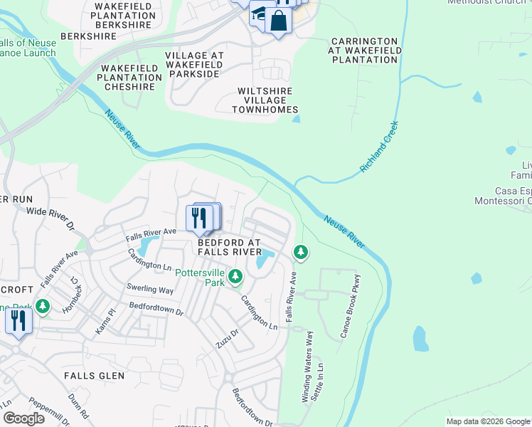 map of restaurants, bars, coffee shops, grocery stores, and more near 10711 Edmundson Avenue in Raleigh
