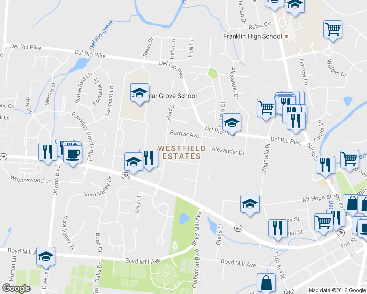 map of restaurants, bars, coffee shops, grocery stores, and more near 8 Ann Court in Franklin