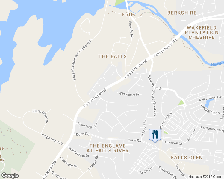 map of restaurants, bars, coffee shops, grocery stores, and more near 11704 Falls of Neuse Road in Wake Forest