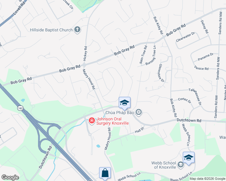 map of restaurants, bars, coffee shops, grocery stores, and more near 10030 Double Tree Road in Knoxville