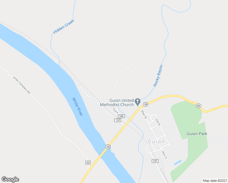 map of restaurants, bars, coffee shops, grocery stores, and more near County Road 180 in Guion