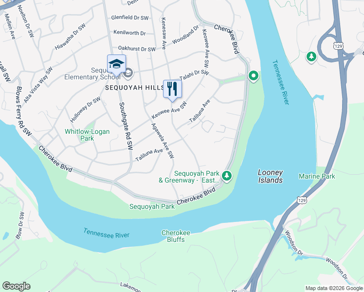 map of restaurants, bars, coffee shops, grocery stores, and more near 1515 Kenesaw Avenue in Knoxville