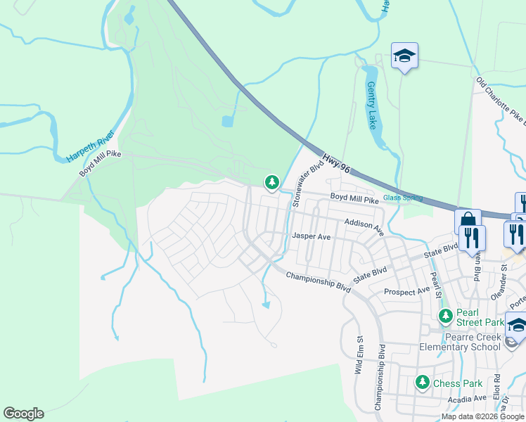 map of restaurants, bars, coffee shops, grocery stores, and more near 708 Shelley Lane in Franklin