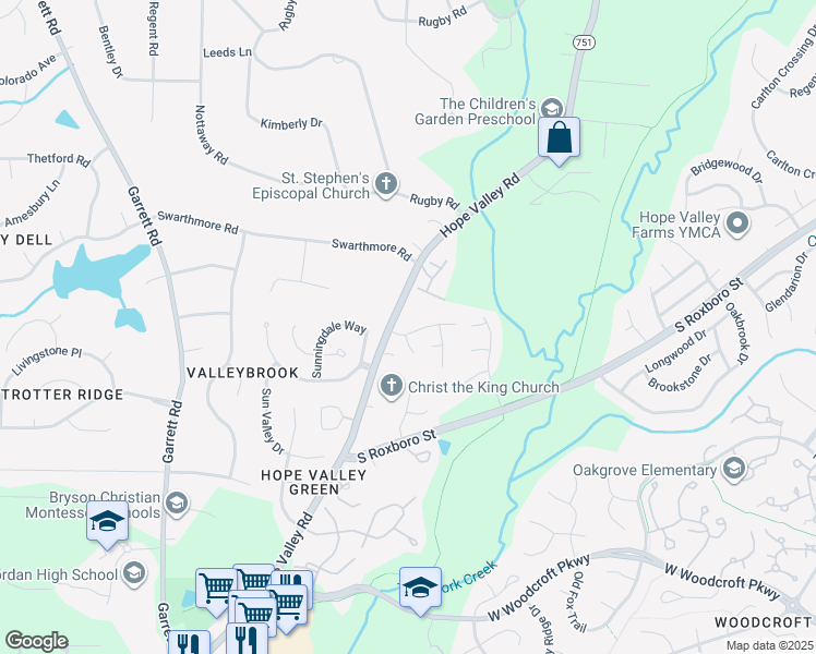 map of restaurants, bars, coffee shops, grocery stores, and more near 3612 Barcelona Avenue in Durham
