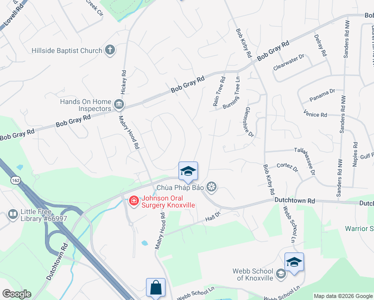 map of restaurants, bars, coffee shops, grocery stores, and more near 1169 Oak Haven Road in Knoxville