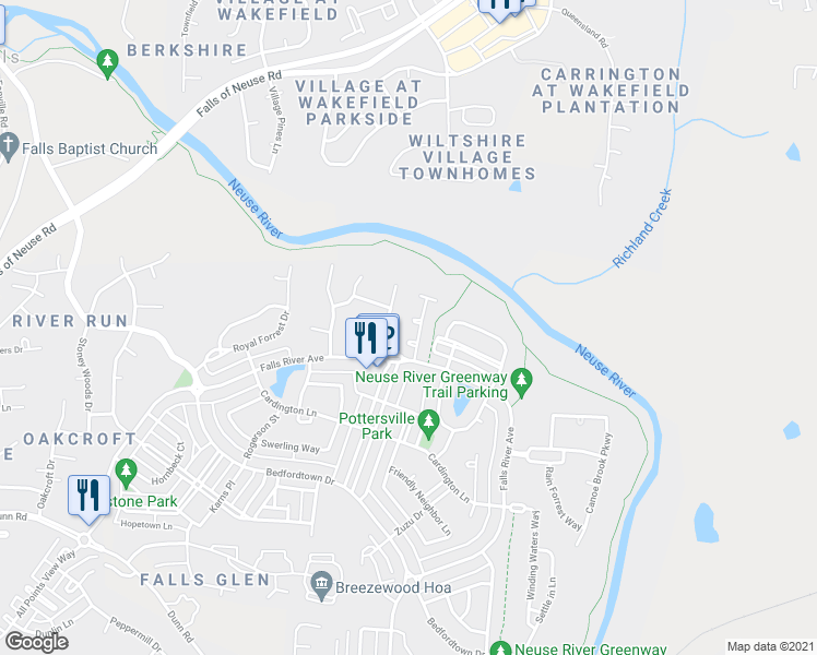 map of restaurants, bars, coffee shops, grocery stores, and more near 3507 Bright Horizons Way in Raleigh