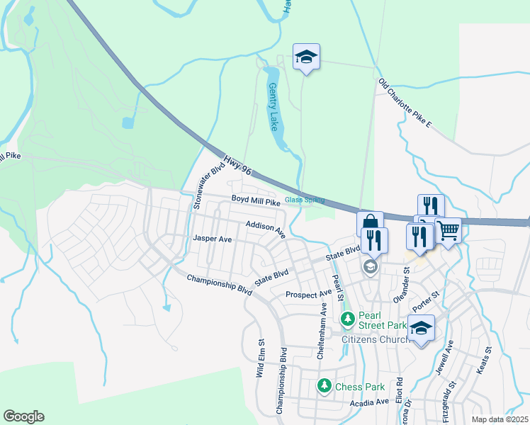 map of restaurants, bars, coffee shops, grocery stores, and more near 422 Wiregrass Lane in Franklin