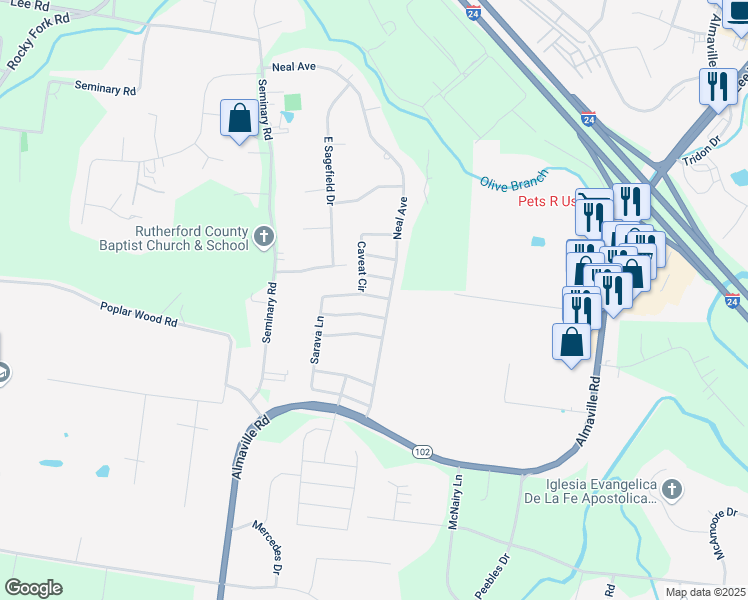 map of restaurants, bars, coffee shops, grocery stores, and more near 384 Sarava Lane in Smyrna