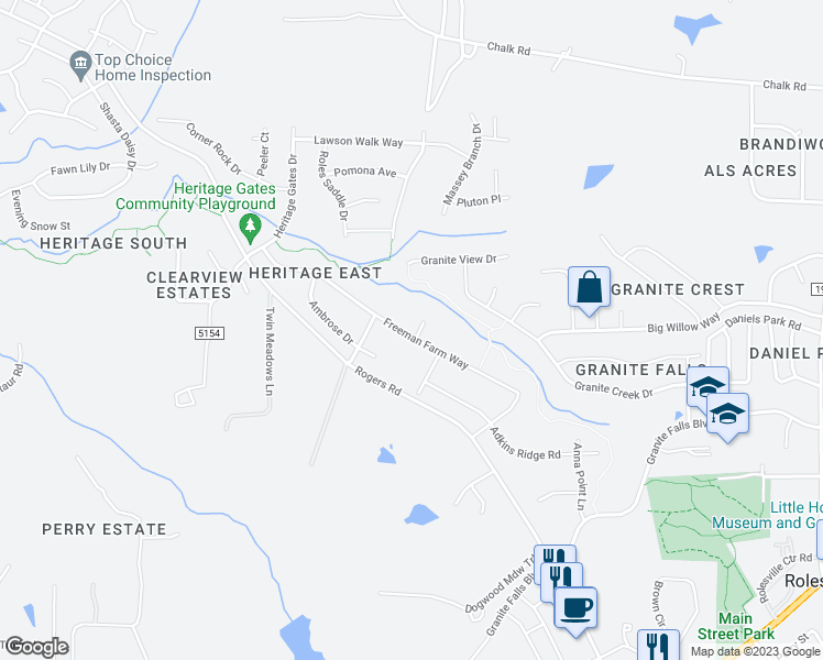 map of restaurants, bars, coffee shops, grocery stores, and more near 1001 Kennison Court in Rolesville
