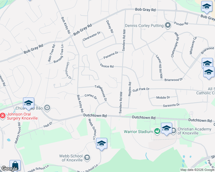 map of restaurants, bars, coffee shops, grocery stores, and more near 810 Ethans Glen Drive in Knoxville