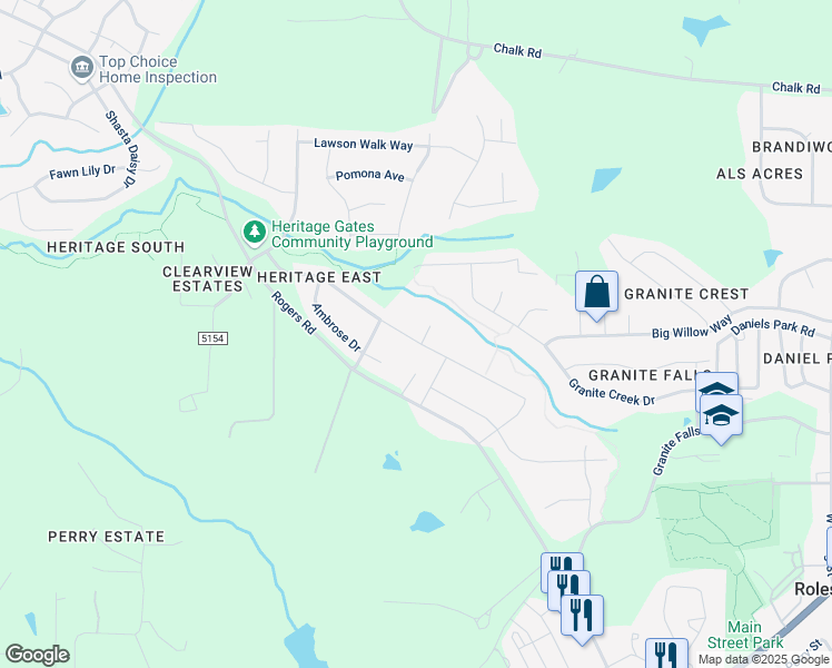 map of restaurants, bars, coffee shops, grocery stores, and more near 1001 Kennison Court in Rolesville