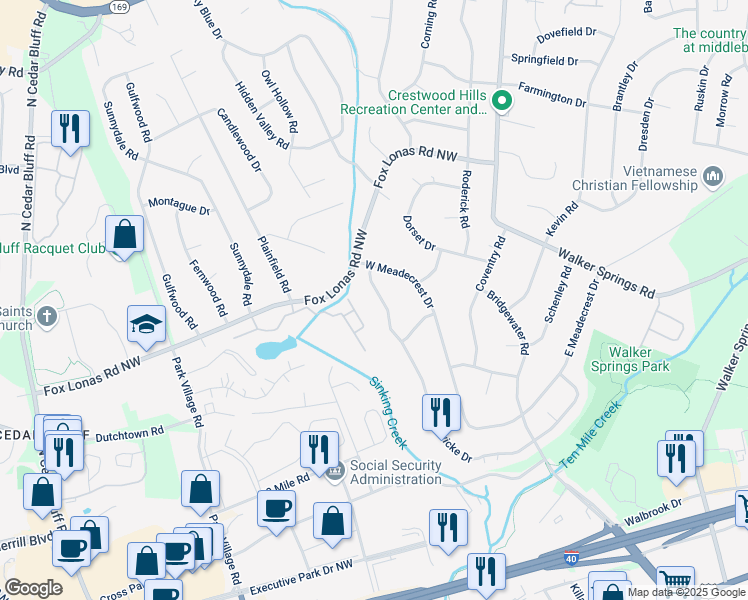 map of restaurants, bars, coffee shops, grocery stores, and more near 717 Hardwicke Drive in Knoxville