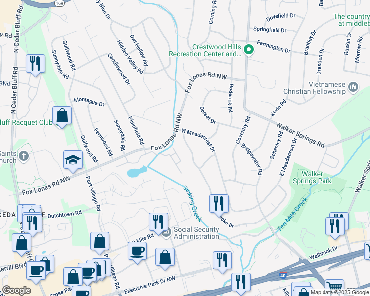 map of restaurants, bars, coffee shops, grocery stores, and more near 717 Hardwicke Drive in Knoxville