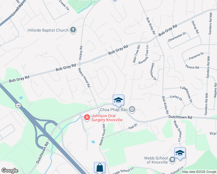 map of restaurants, bars, coffee shops, grocery stores, and more near 10030 Double Tree Road in Knoxville