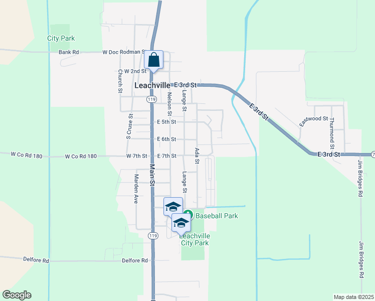 map of restaurants, bars, coffee shops, grocery stores, and more near 610 Lange Street in Leachville