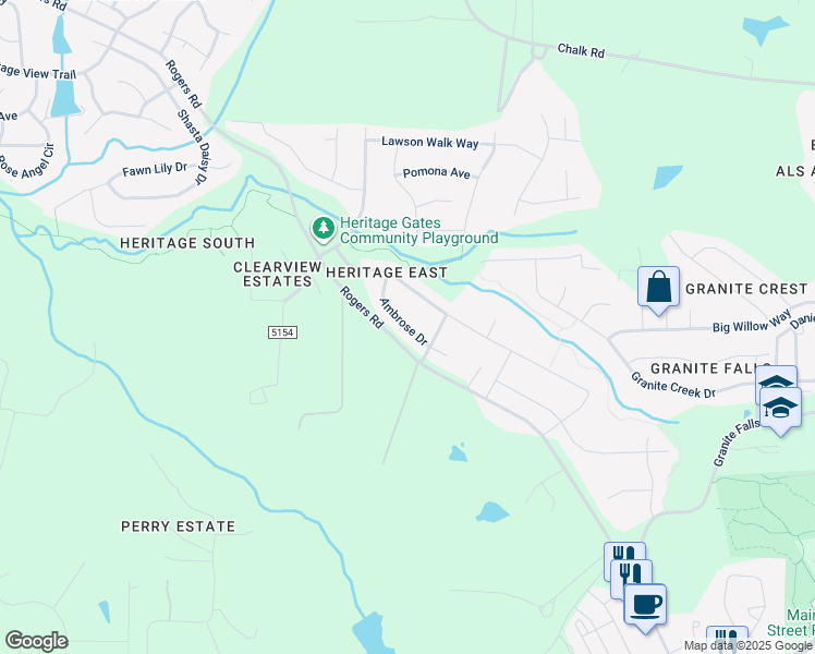 map of restaurants, bars, coffee shops, grocery stores, and more near Ambrose Drive in Rolesville