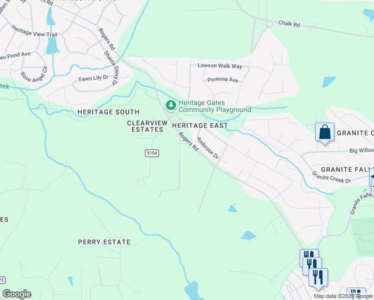 map of restaurants, bars, coffee shops, grocery stores, and more near 4628 Rogers Road in Wake Forest