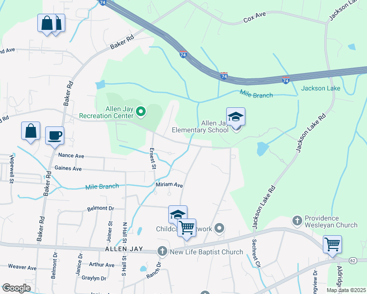 map of restaurants, bars, coffee shops, grocery stores, and more near 813 Ernest Court in High Point