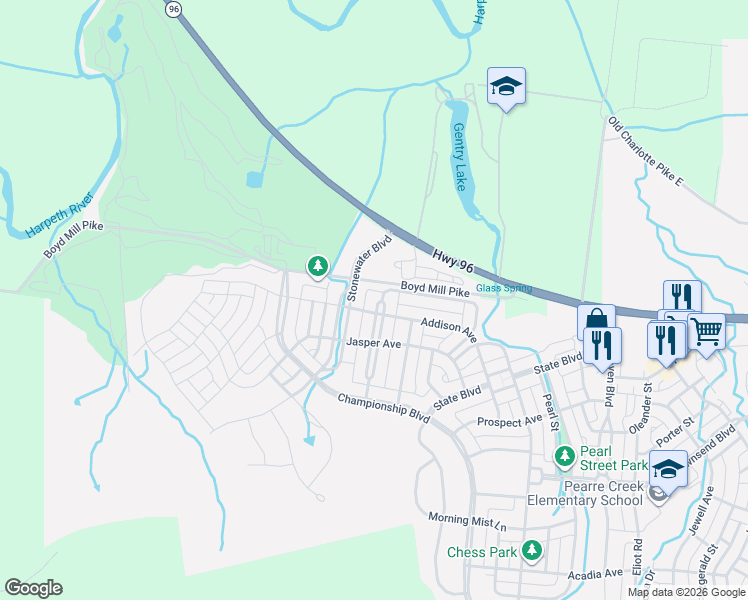 map of restaurants, bars, coffee shops, grocery stores, and more near 470 Wiregrass Lane in Franklin