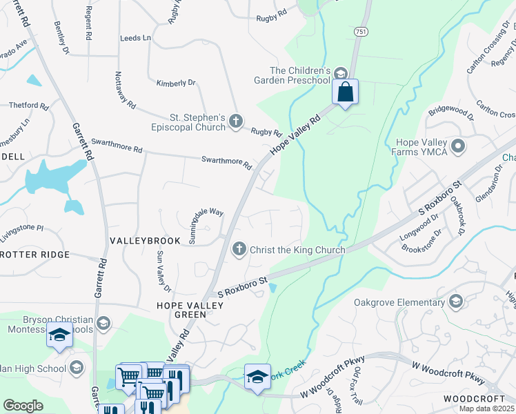 map of restaurants, bars, coffee shops, grocery stores, and more near 3612 Barcelona Avenue in Durham