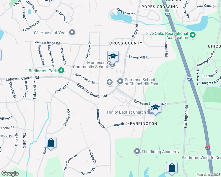 map of restaurants, bars, coffee shops, grocery stores, and more near 2025 Ephesus Church Road in Chapel Hill