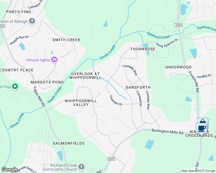 map of restaurants, bars, coffee shops, grocery stores, and more near 3501 Trawden Drive in Wake Forest