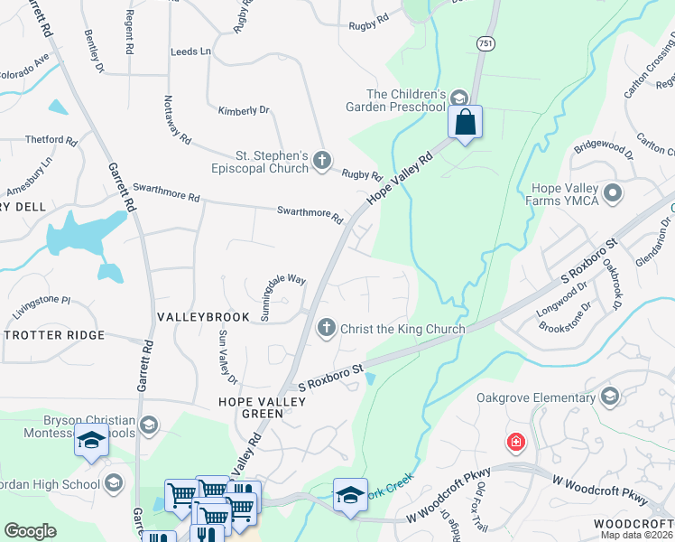 map of restaurants, bars, coffee shops, grocery stores, and more near 3612 Barcelona Avenue in Durham