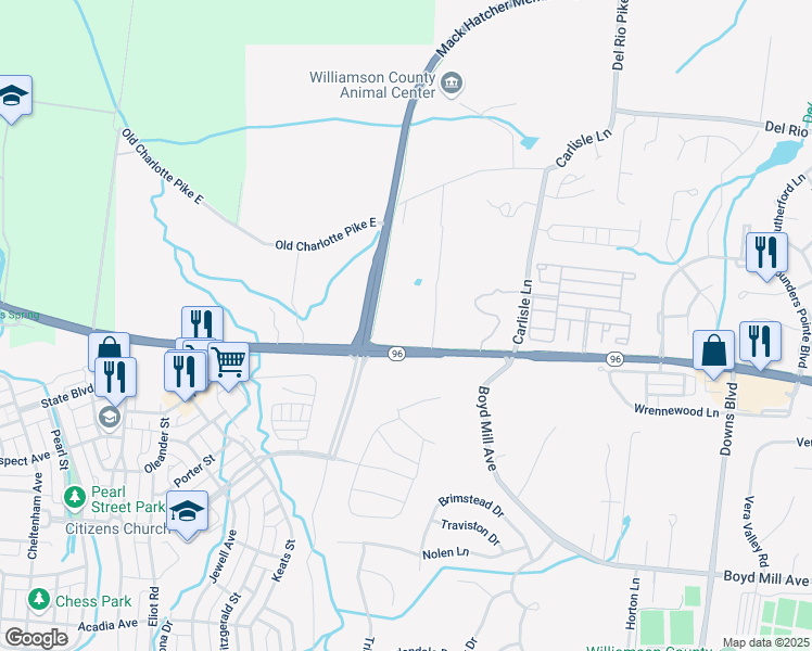 map of restaurants, bars, coffee shops, grocery stores, and more near 1015 Generations Way in Franklin