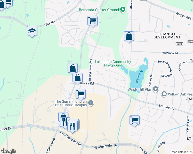 map of restaurants, bars, coffee shops, grocery stores, and more near 3210 Arden Lane in Durham