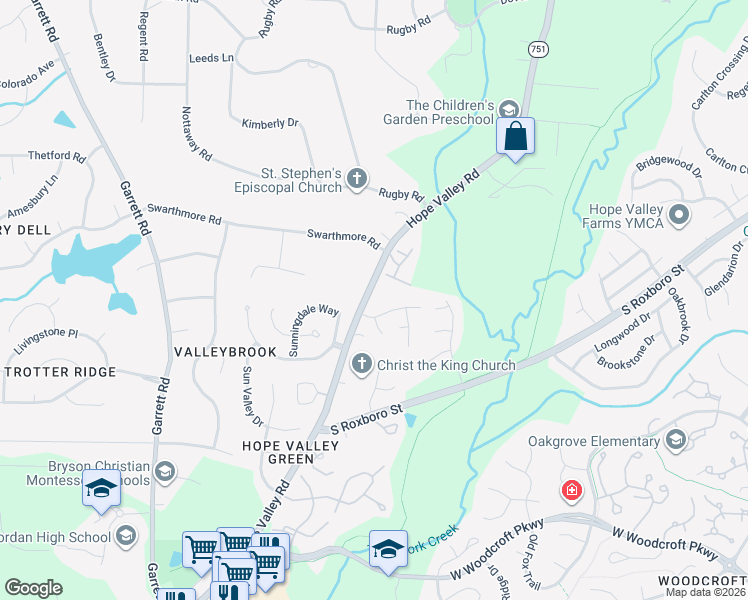 map of restaurants, bars, coffee shops, grocery stores, and more near 3612 Barcelona Avenue in Durham