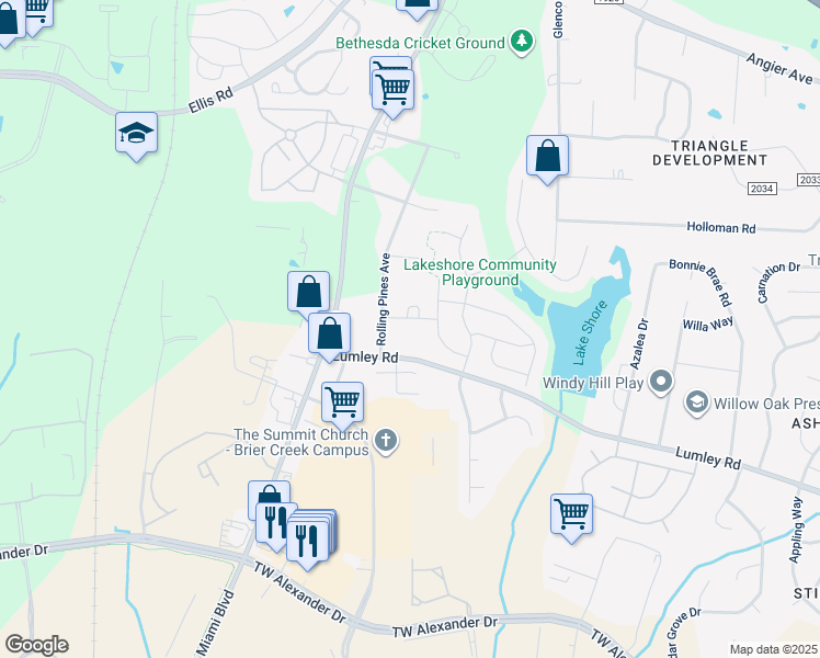 map of restaurants, bars, coffee shops, grocery stores, and more near 3210 Arden Lane in Durham