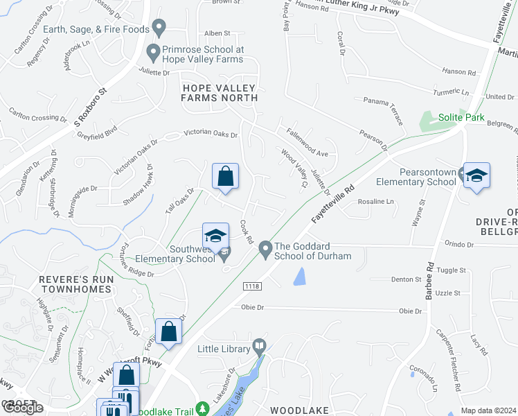 map of restaurants, bars, coffee shops, grocery stores, and more near 9 Keswick Court in Durham