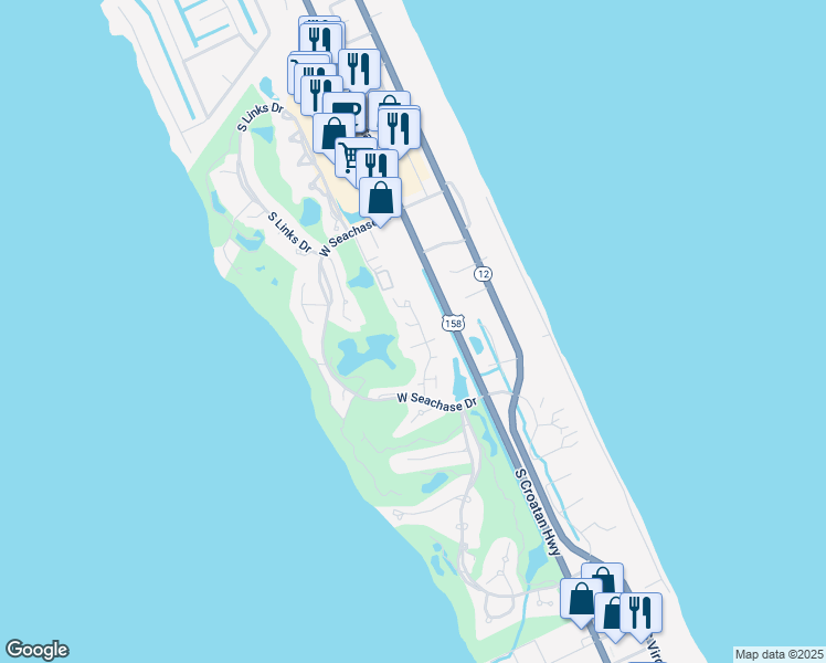 map of restaurants, bars, coffee shops, grocery stores, and more near 103 Duneridge Court in Nags Head
