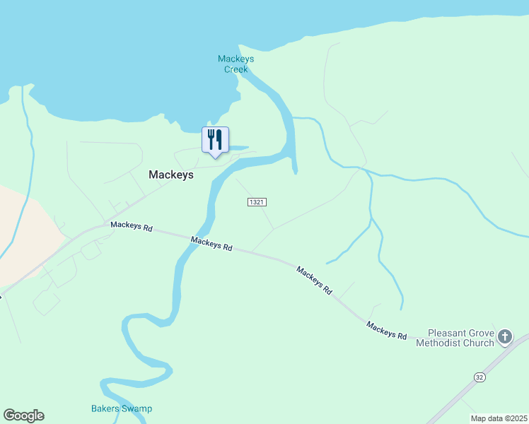 map of restaurants, bars, coffee shops, grocery stores, and more near Mackeys Creek Road in Roper
