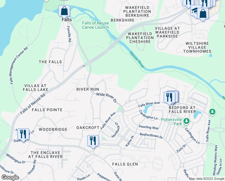 map of restaurants, bars, coffee shops, grocery stores, and more near 2214 Spacious Skies Street in Raleigh