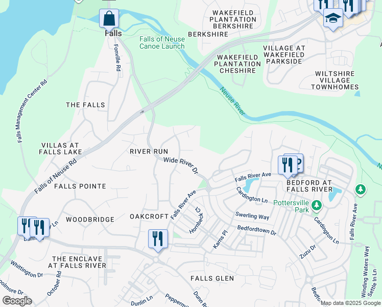 map of restaurants, bars, coffee shops, grocery stores, and more near 2214 Spacious Skies Street in Raleigh