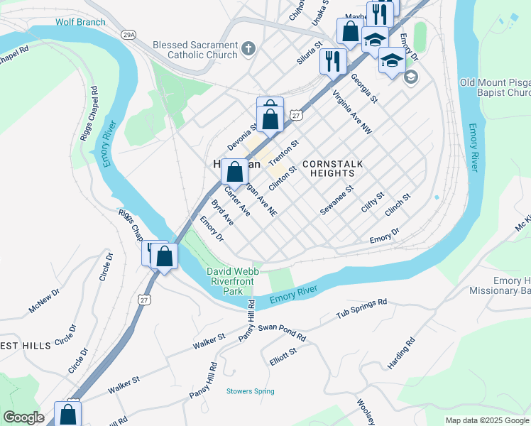 map of restaurants, bars, coffee shops, grocery stores, and more near 402 Carter Avenue in Harriman